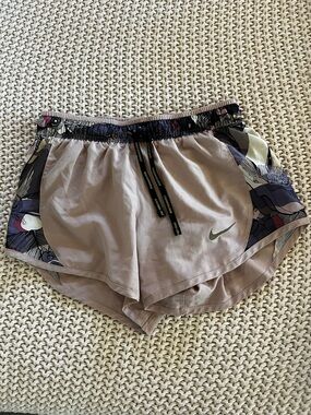 Nike Women’s Taupe Athletic Shorts with Floral Side Panels